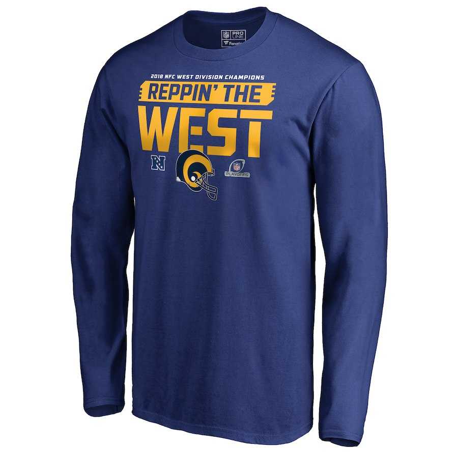 Men's Rams Blue 2018 NFL Playoffs Reppin' The West Long Sleeve T-Shirt,We sell and wholesale Men's Rams Blue 2018 NFL Playoffs Reppin' The West Long Sleeve T-Shirt on line form chian!